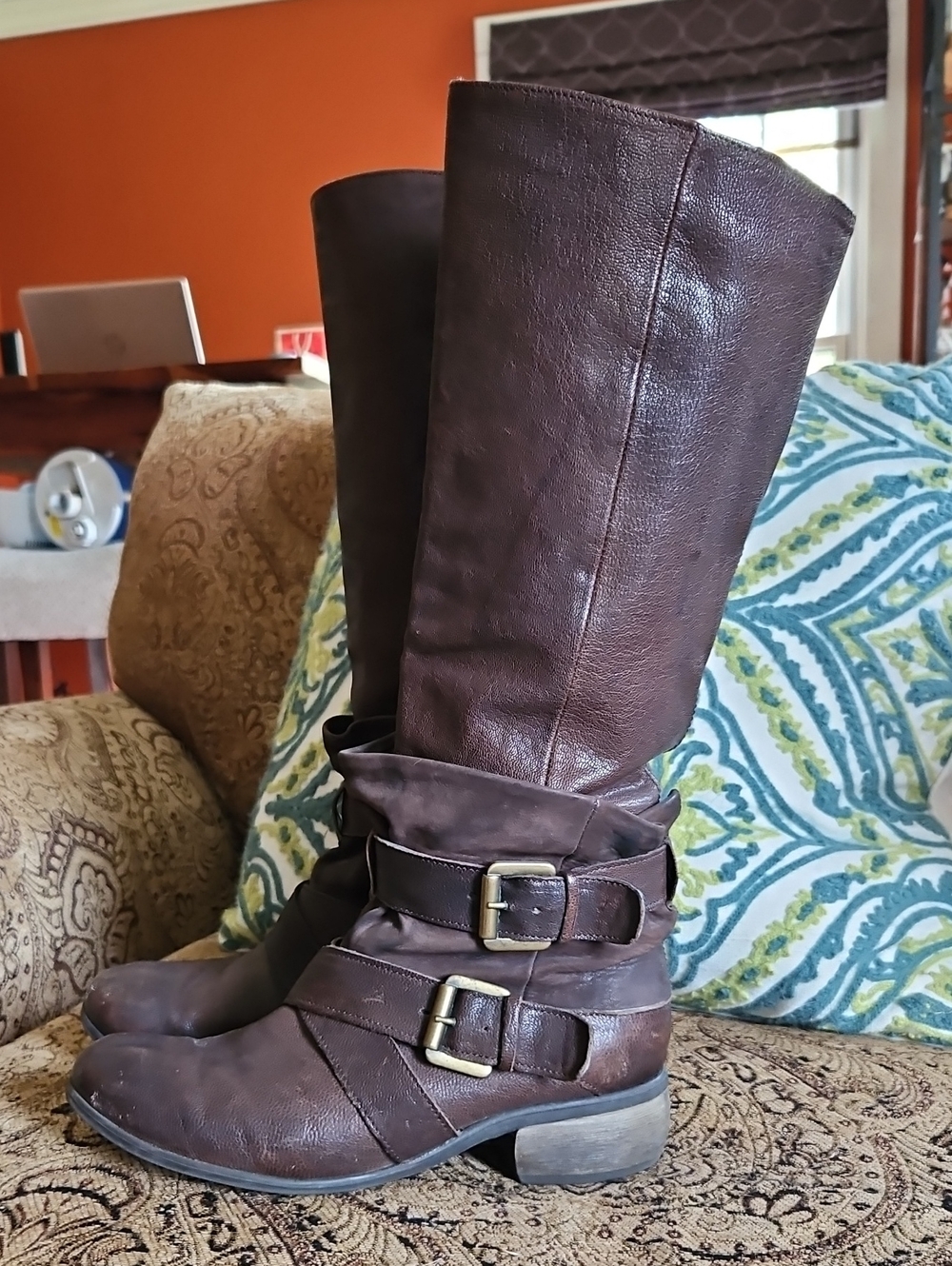 Boutique 9 Dark Brown Leather Mid-Calf Buckle Boots
